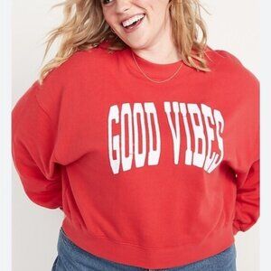 Old Navy Cropped Crewneck Sweatshirt Oversized Womens Medium Red Streetwear